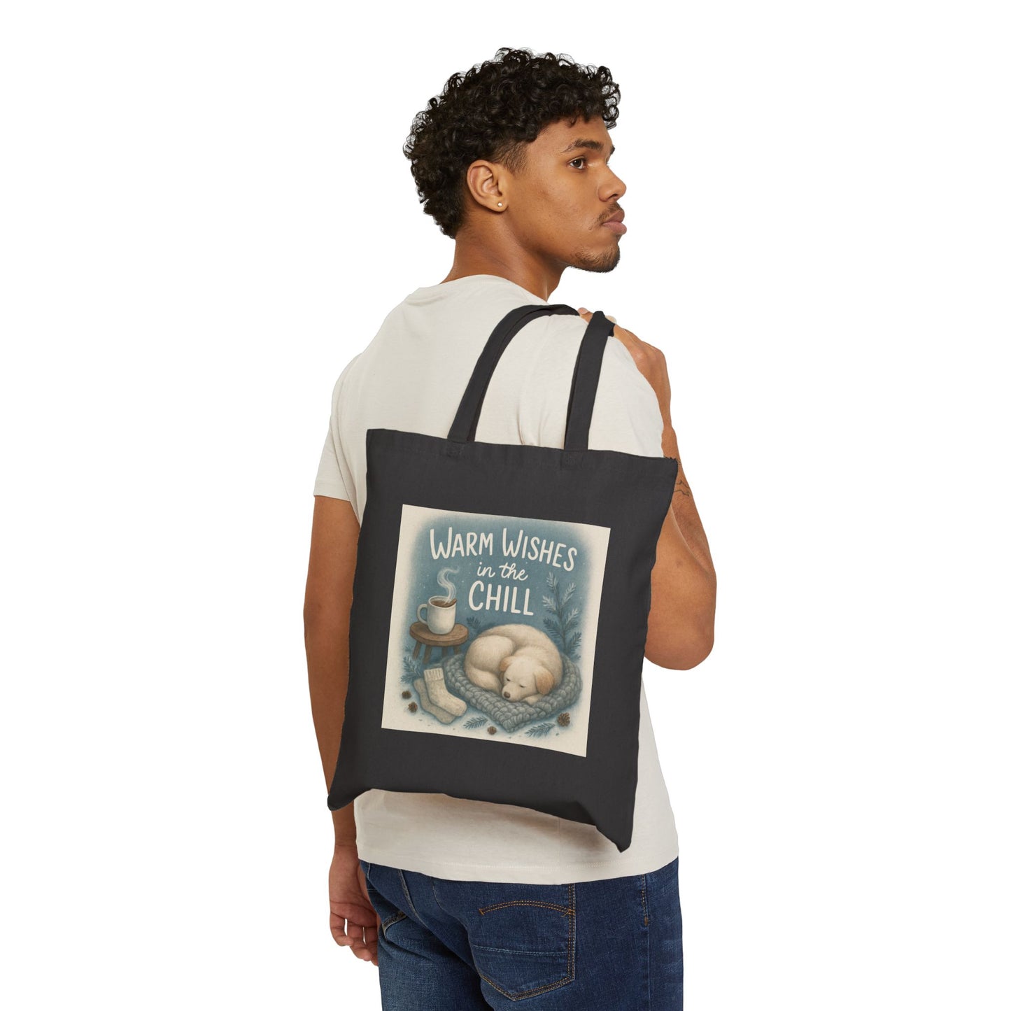 Cozy Wishes Cotton Canvas Tote Bag | Eco-Friendly Shopping Bag, Gift for Cat Lovers, Winter Decor, Cute Bag for Grocery, Casual Everyday Use
