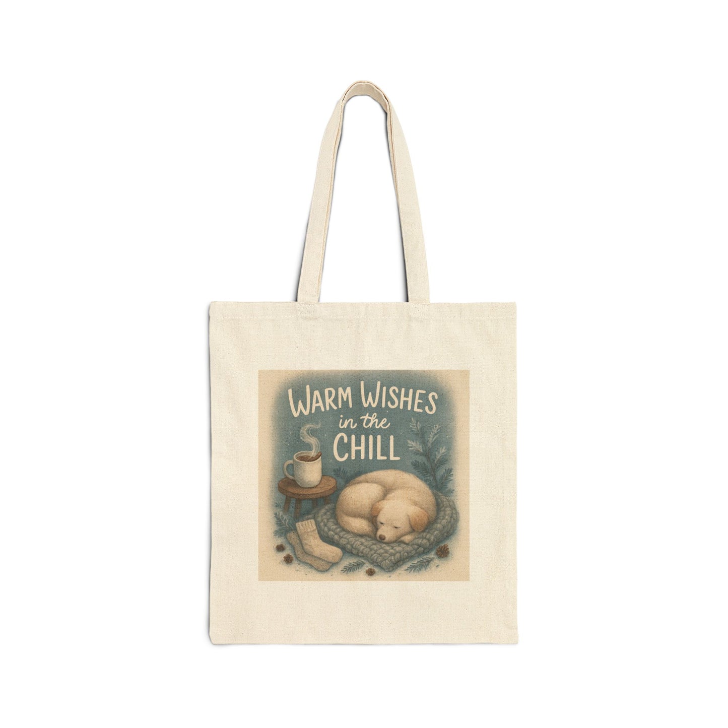 Cozy Wishes Cotton Canvas Tote Bag | Eco-Friendly Shopping Bag, Gift for Cat Lovers, Winter Decor, Cute Bag for Grocery, Casual Everyday Use
