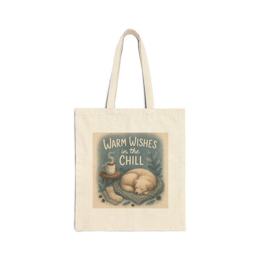 Cozy Wishes Cotton Canvas Tote Bag | Eco-Friendly Shopping Bag, Gift for Cat Lovers, Winter Decor, Cute Bag for Grocery, Casual Everyday Use