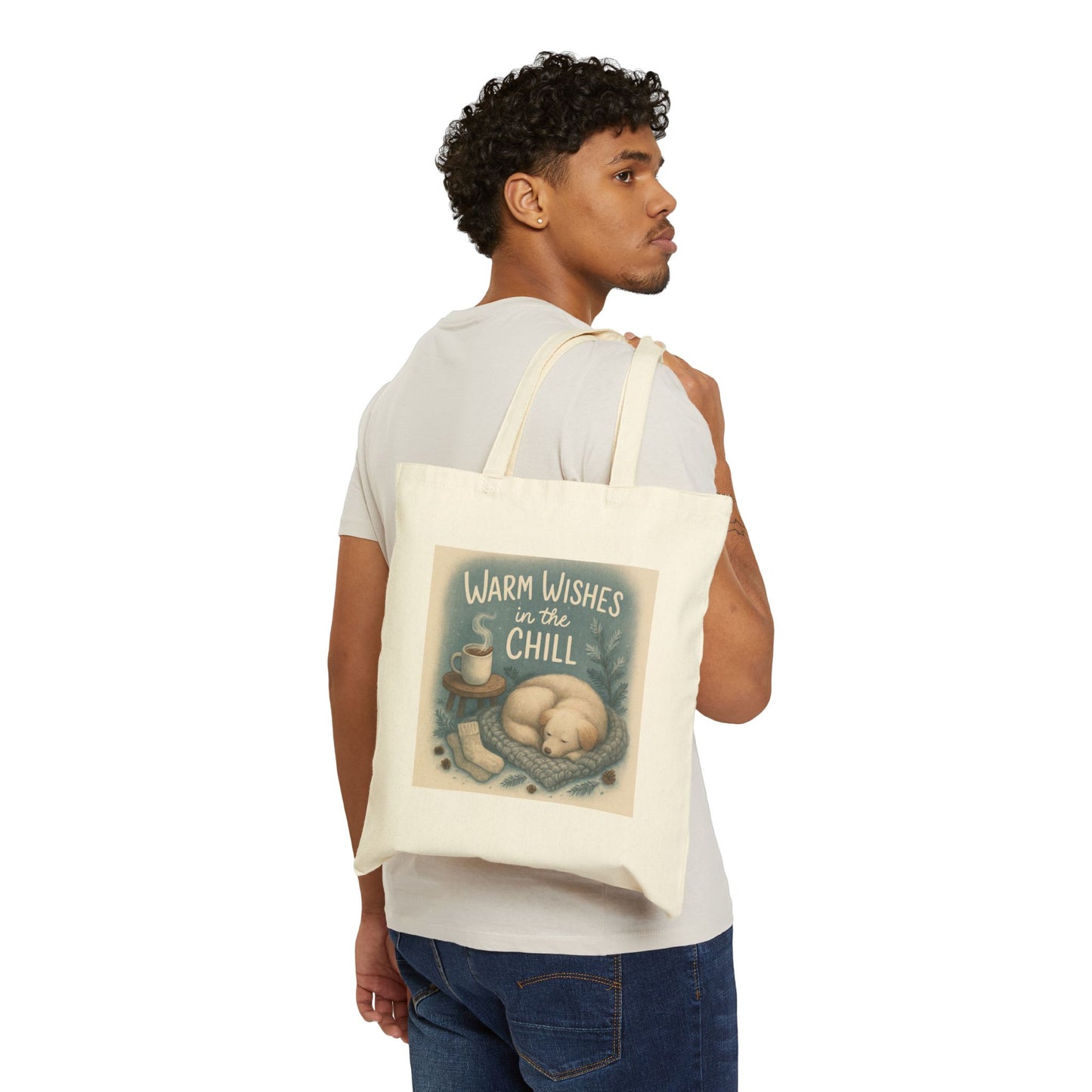 Cozy Wishes Cotton Canvas Tote Bag | Eco-Friendly Shopping Bag, Gift for Cat Lovers, Winter Decor, Cute Bag for Grocery, Casual Everyday Use