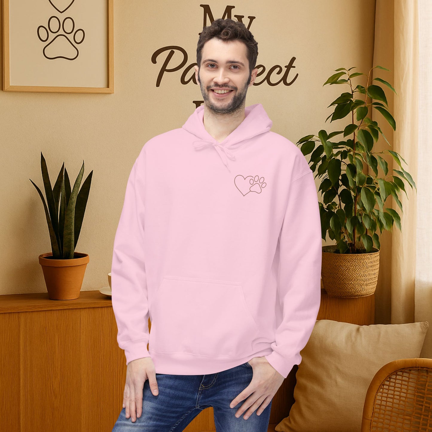 Cozy Love Paw Print Hoodie – Minimal Dog Lover Sweatshirt