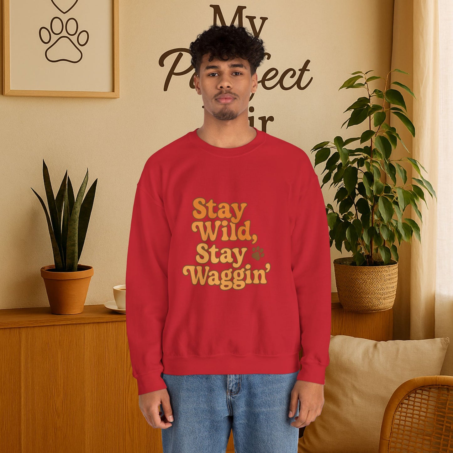 Stay Wild, Stay Waggin’ Crewneck Sweatshirt – Cozy Retro Dog Lover Gift