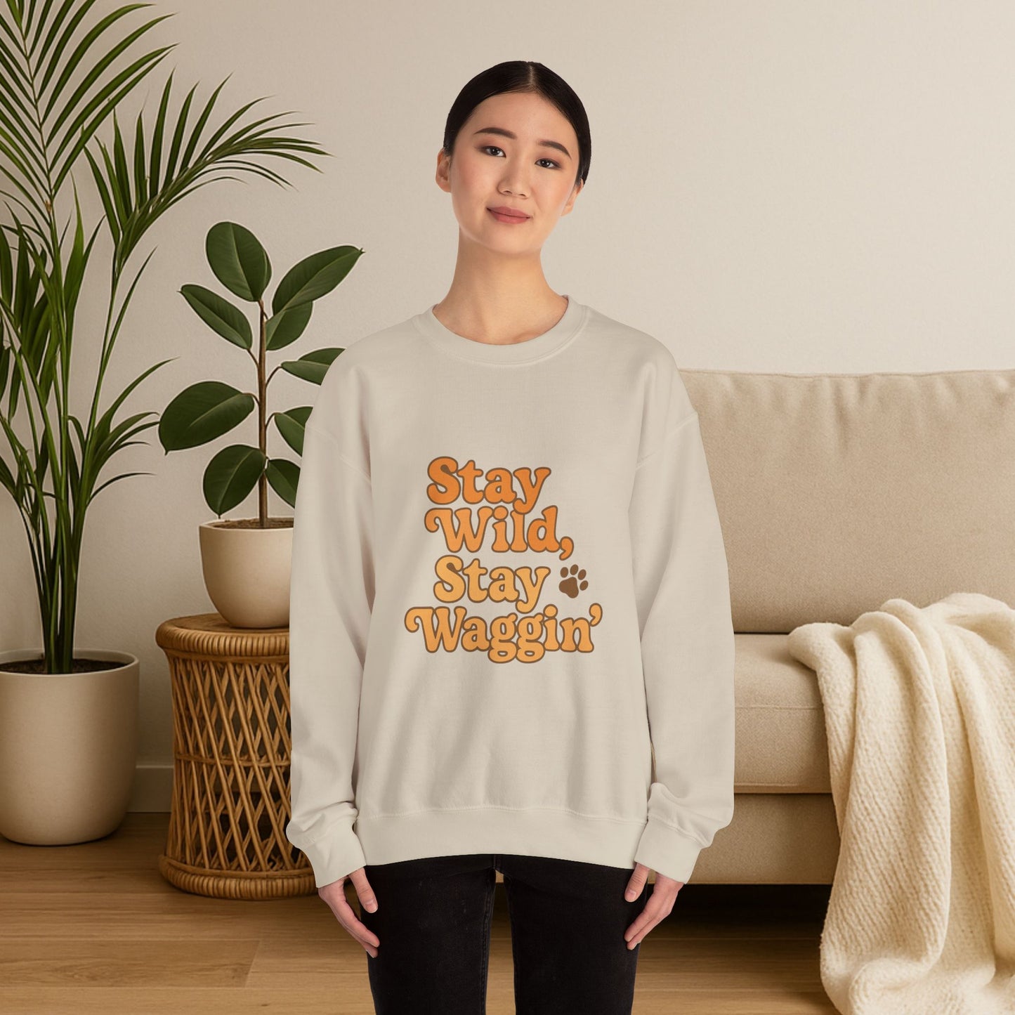 Stay Wild, Stay Waggin’ Crewneck Sweatshirt – Cozy Retro Dog Lover Gift