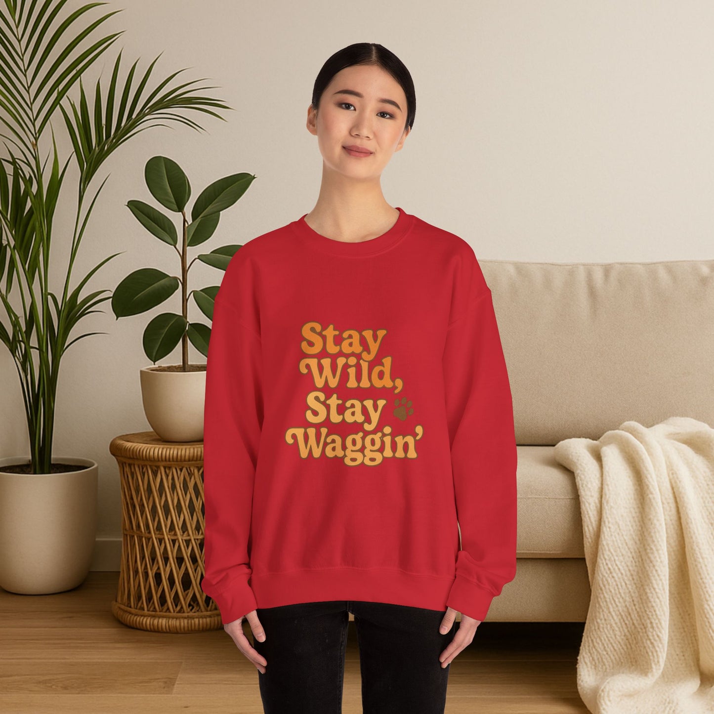 Stay Wild, Stay Waggin’ Crewneck Sweatshirt – Cozy Retro Dog Lover Gift