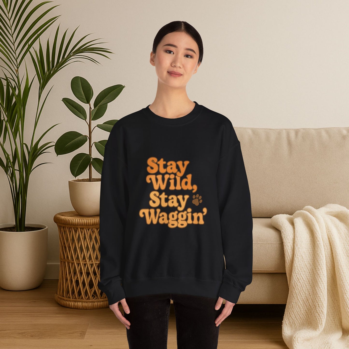 Stay Wild, Stay Waggin’ Crewneck Sweatshirt – Cozy Retro Dog Lover Gift