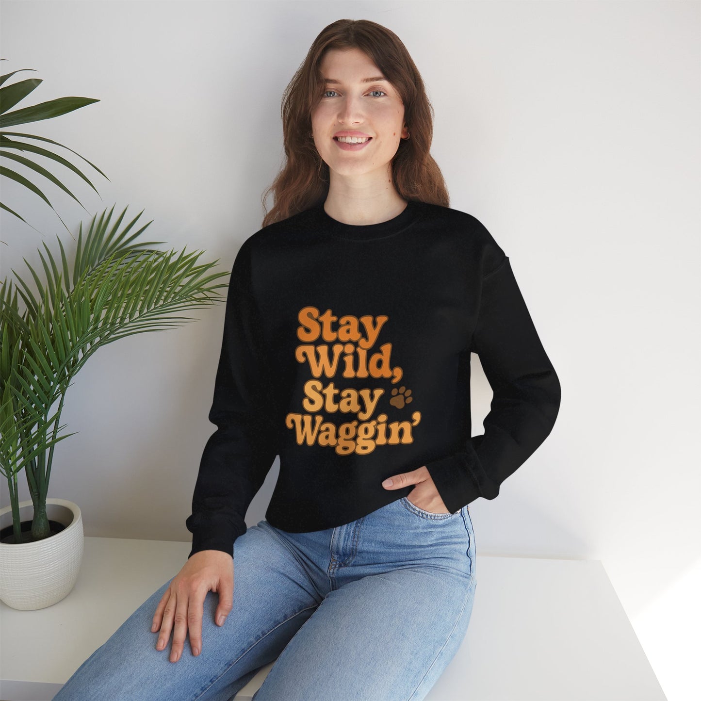 Stay Wild, Stay Waggin’ Crewneck Sweatshirt – Cozy Retro Dog Lover Gift