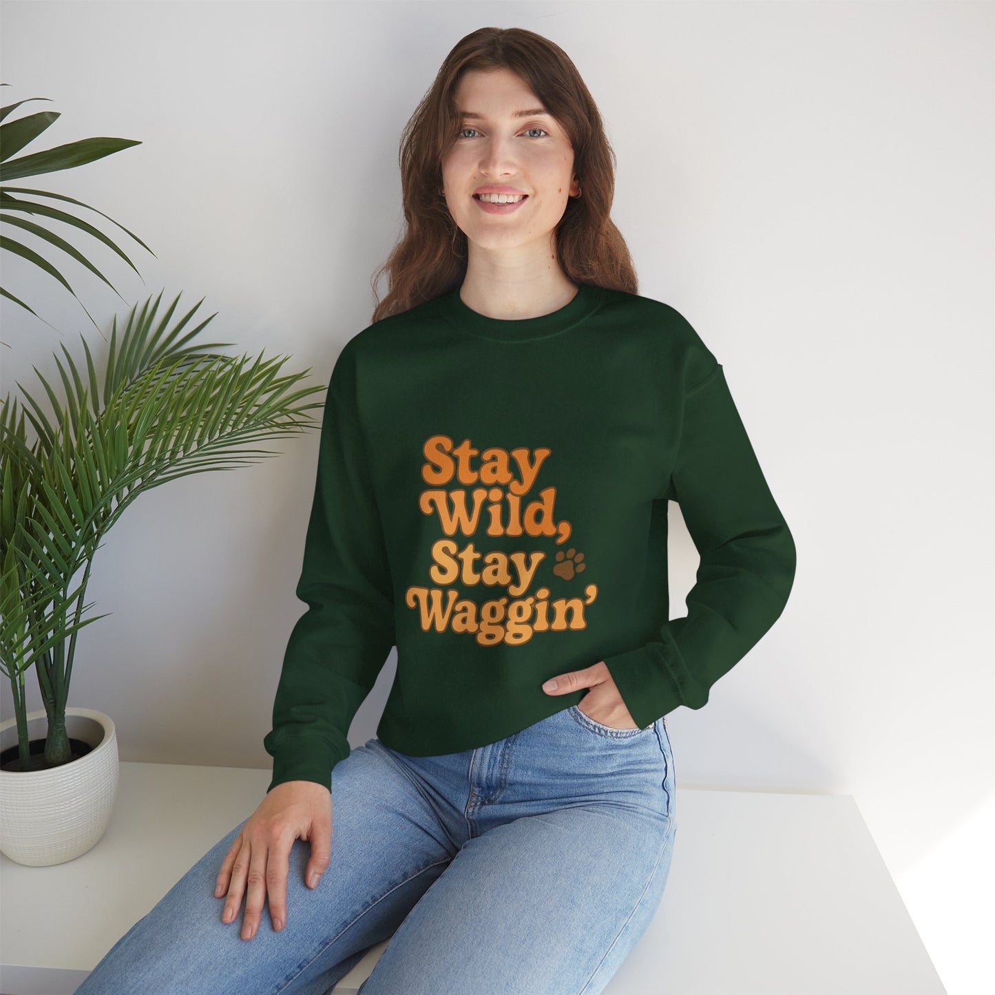 Stay Wild, Stay Waggin’ Crewneck Sweatshirt – Cozy Retro Dog Lover Gift