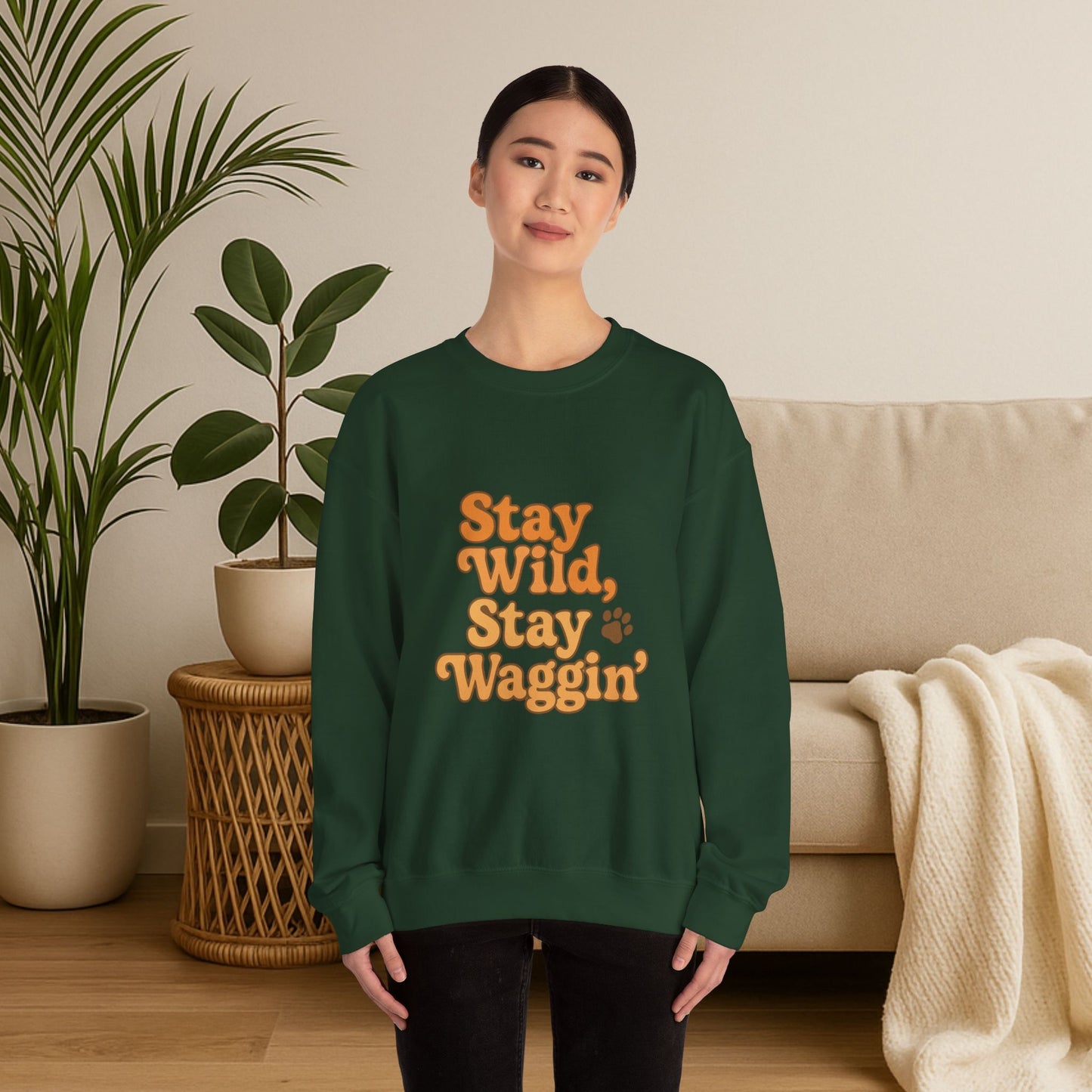 Stay Wild, Stay Waggin’ Crewneck Sweatshirt – Cozy Retro Dog Lover Gift