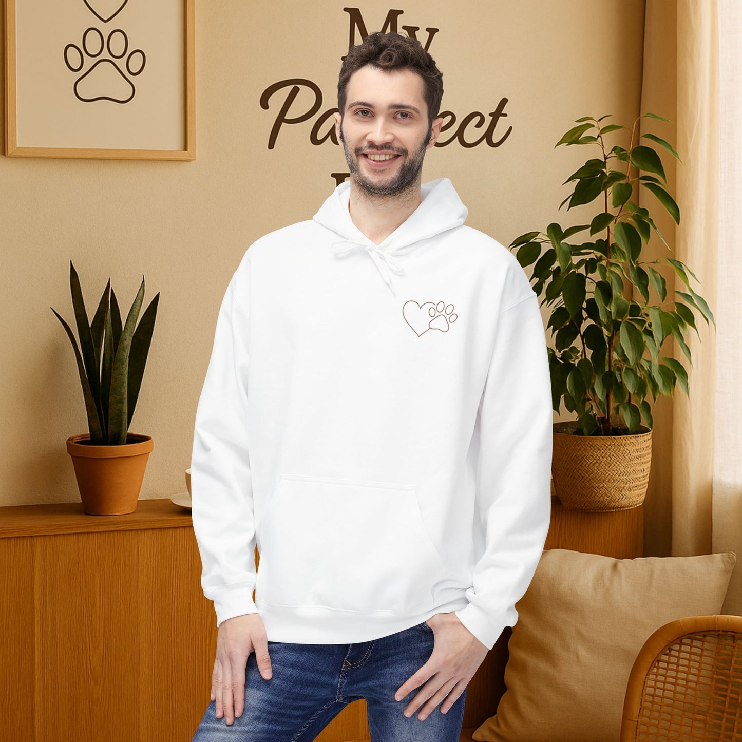 Cozy Love Paw Print Hoodie – Minimal Dog Lover Sweatshirt