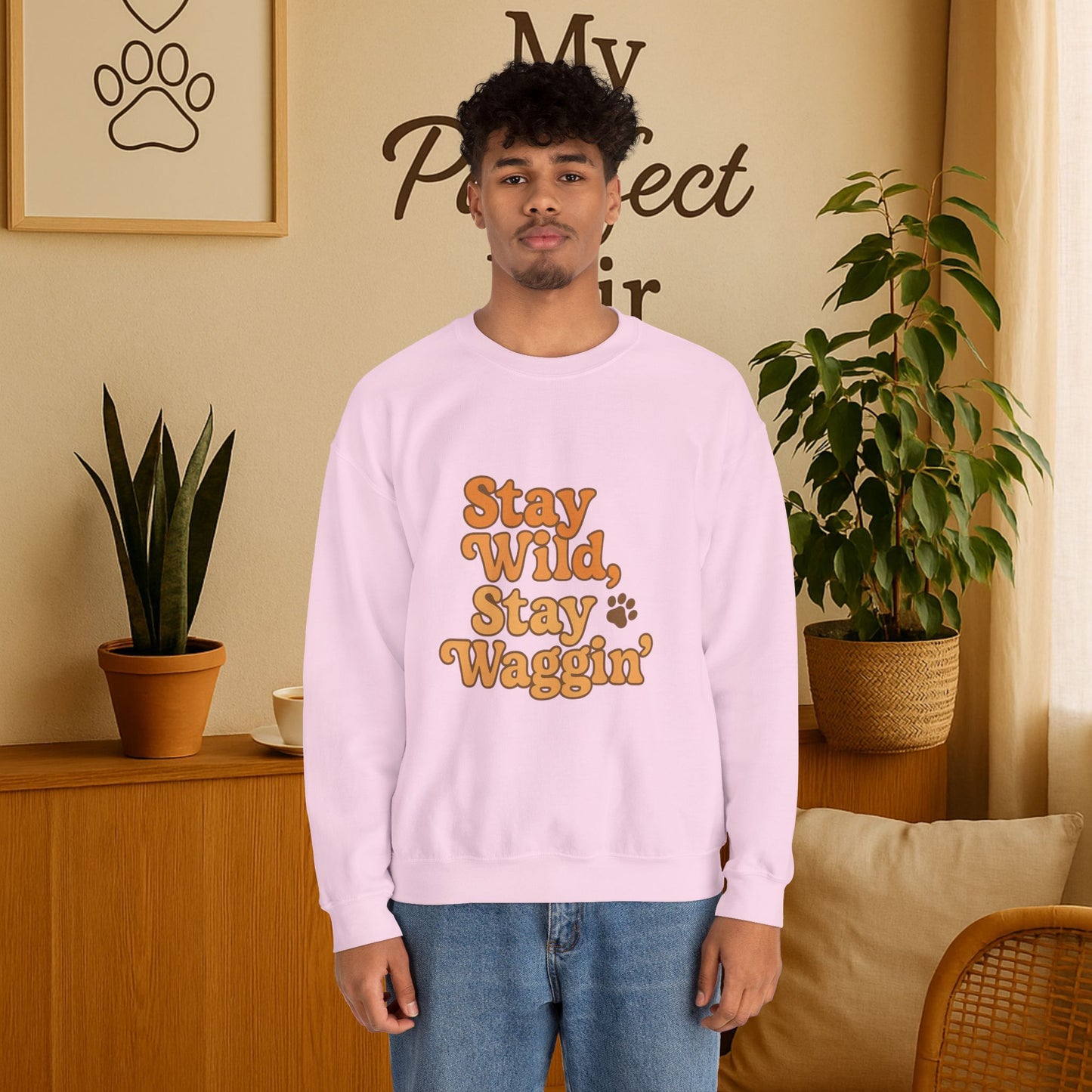 Stay Wild, Stay Waggin’ Crewneck Sweatshirt – Cozy Retro Dog Lover Gift