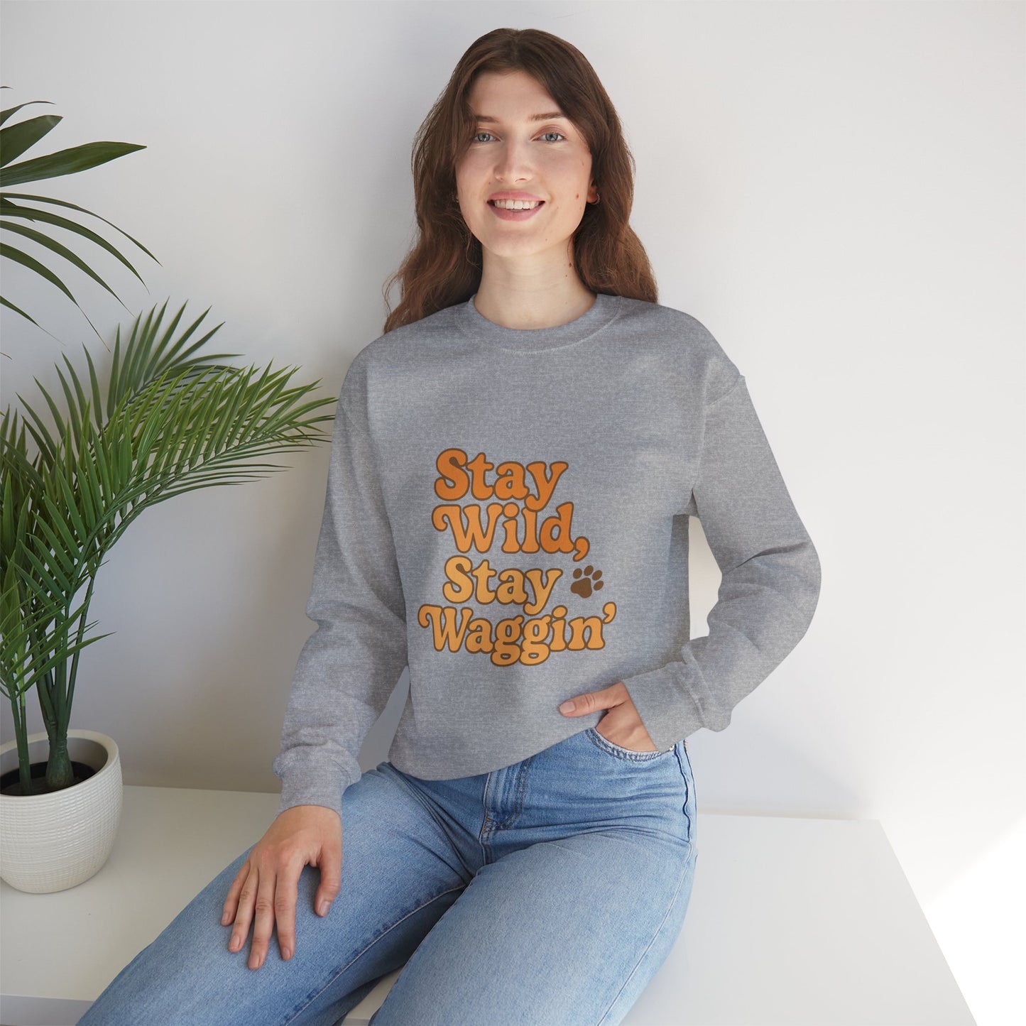 Stay Wild, Stay Waggin’ Crewneck Sweatshirt – Cozy Retro Dog Lover Gift