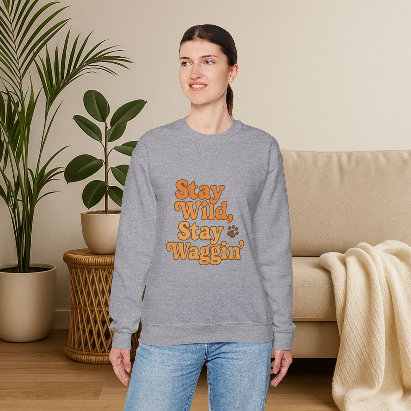 Stay Wild, Stay Waggin’ Crewneck Sweatshirt – Cozy Retro Dog Lover Gift