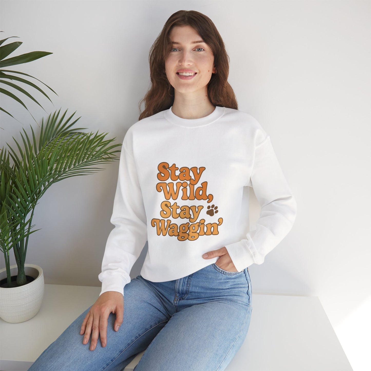Stay Wild, Stay Waggin’ Crewneck Sweatshirt – Cozy Retro Dog Lover Gift