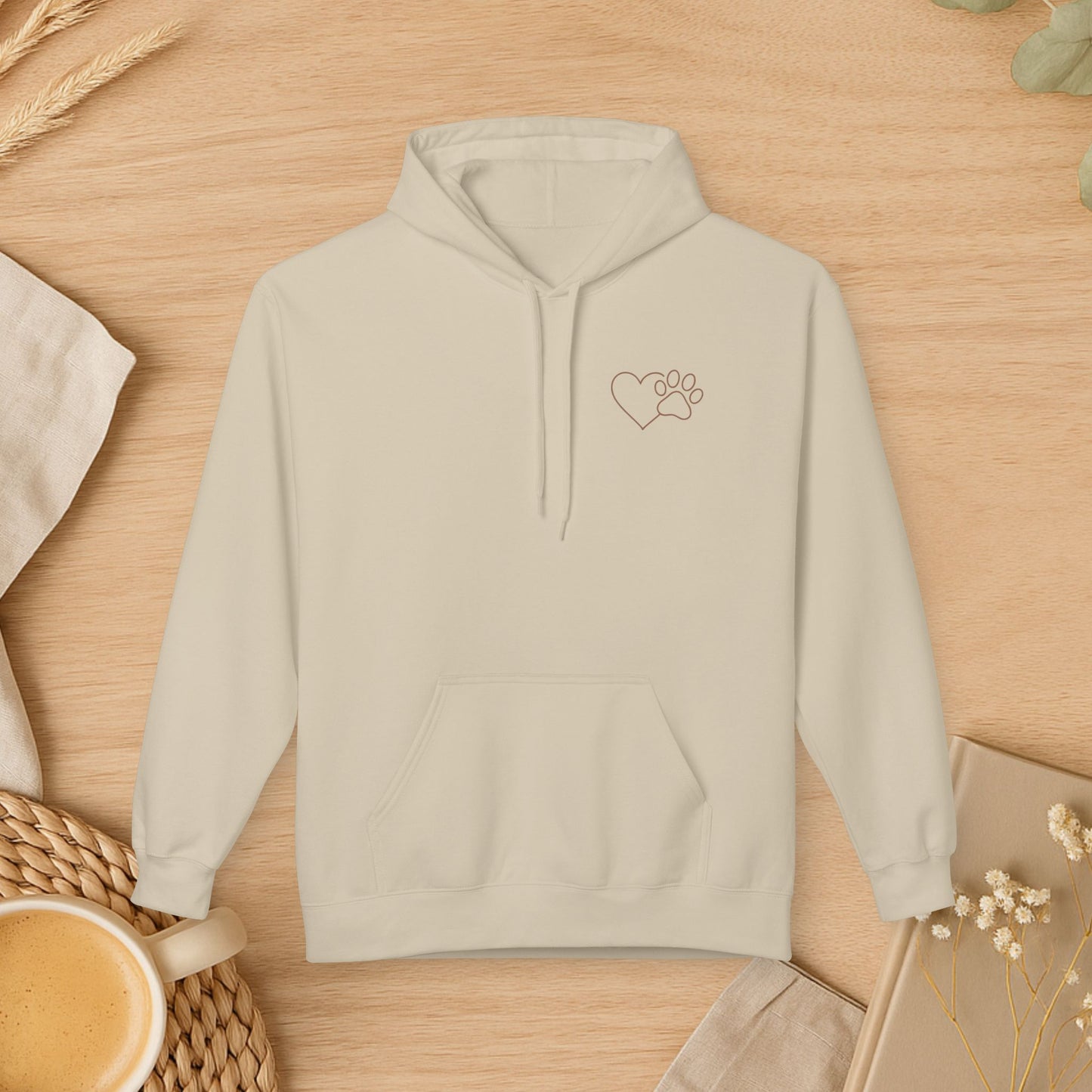Cozy Love Paw Print Hoodie – Minimal Dog Lover Sweatshirt