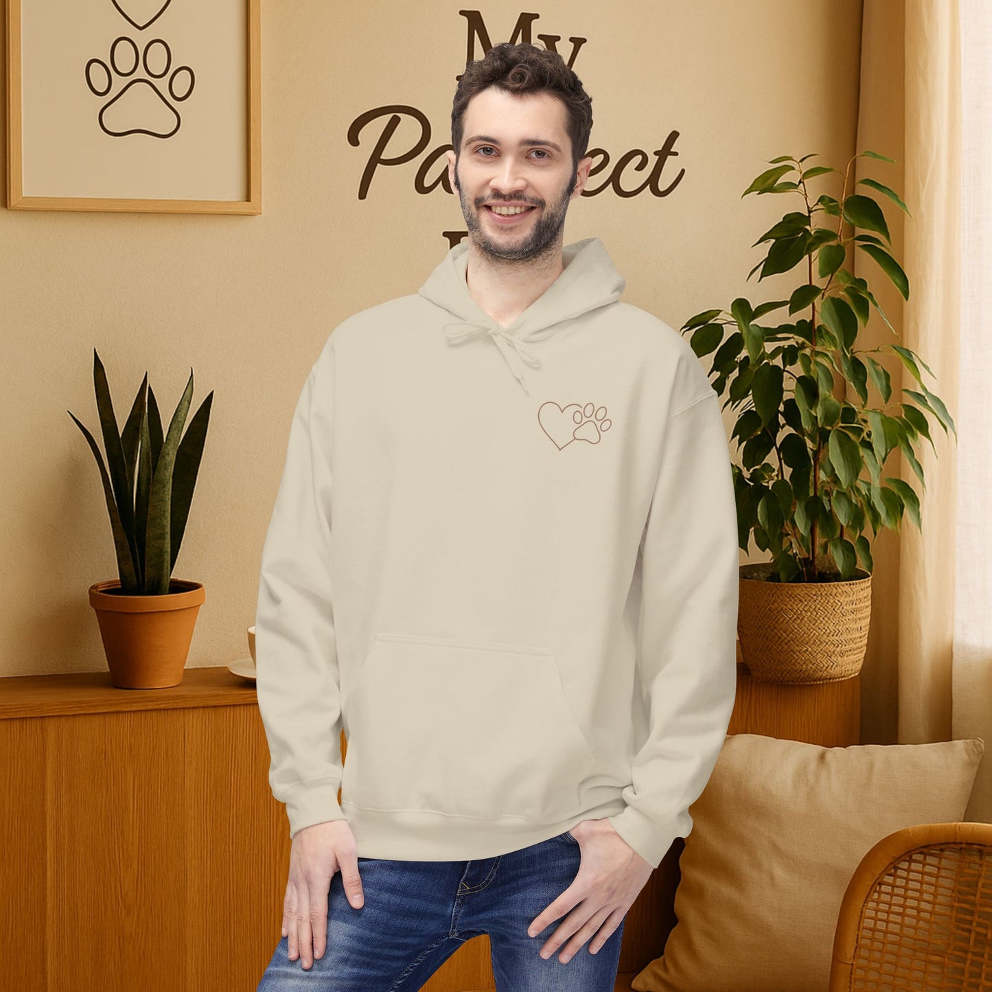 Cozy Love Paw Print Hoodie – Minimal Dog Lover Sweatshirt