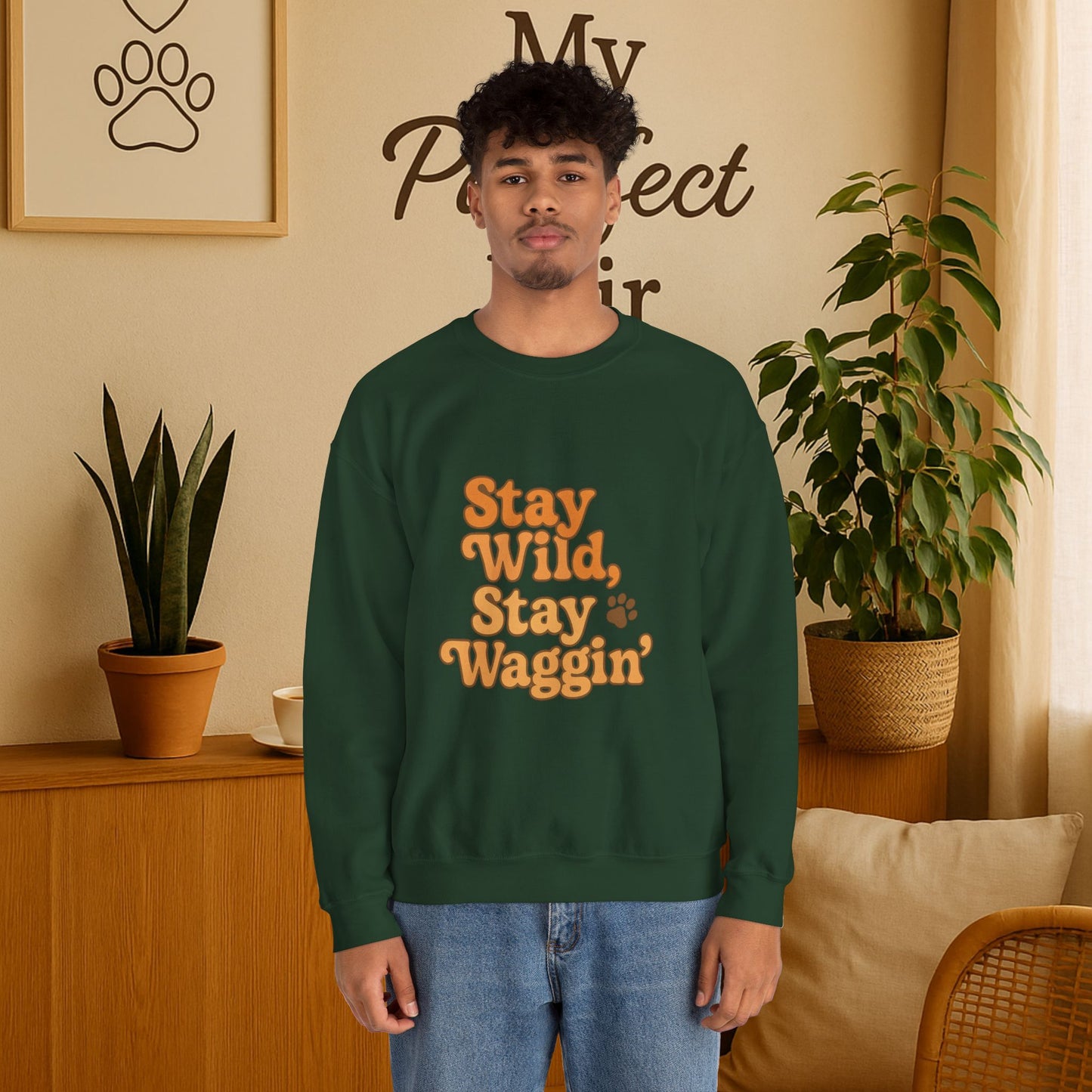 Stay Wild, Stay Waggin’ Crewneck Sweatshirt – Cozy Retro Dog Lover Gift