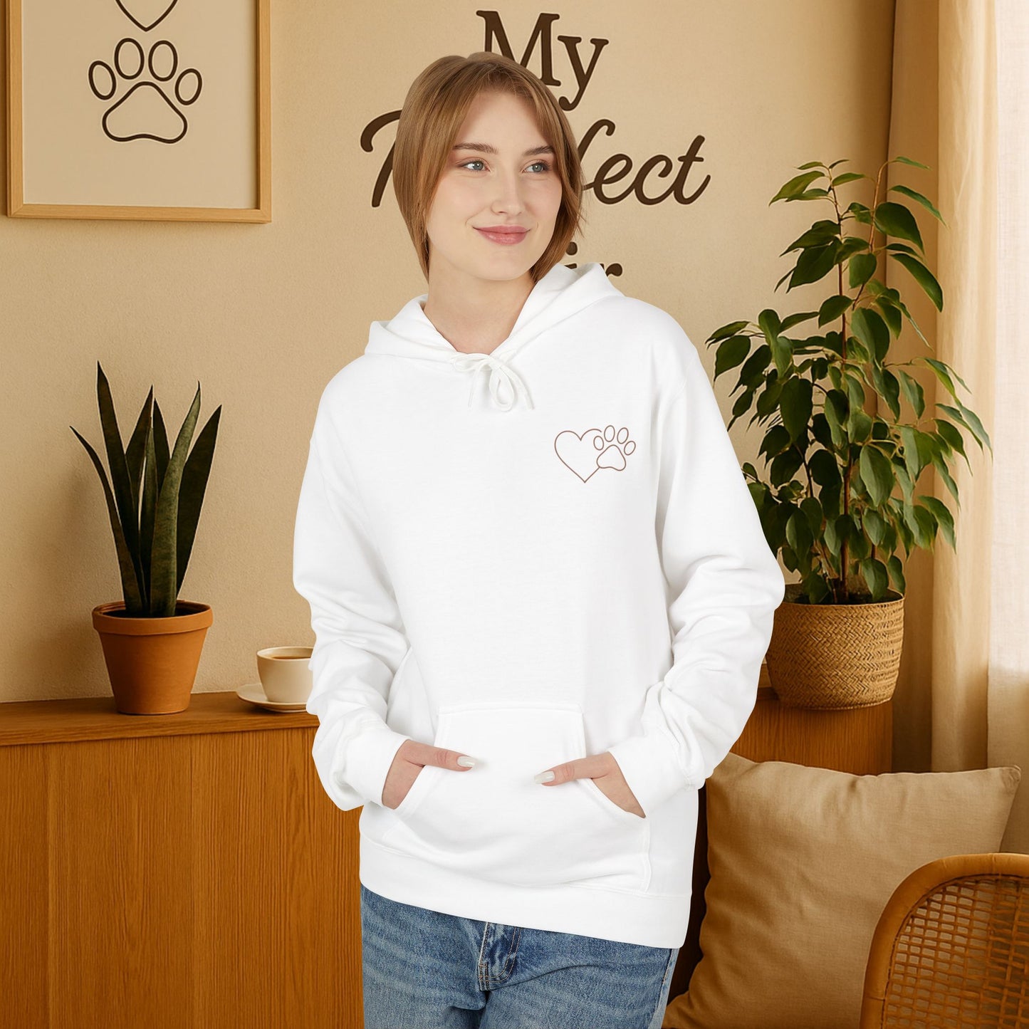 Cozy Love Paw Print Hoodie – Minimal Dog Lover Sweatshirt