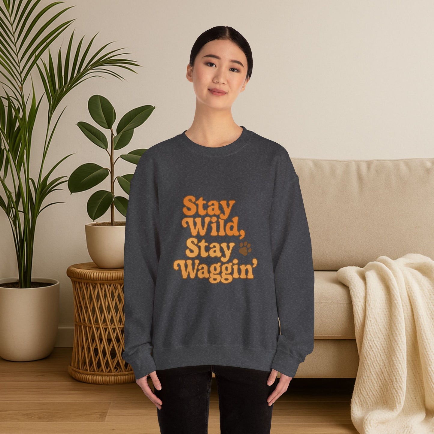 Stay Wild, Stay Waggin’ Crewneck Sweatshirt – Cozy Retro Dog Lover Gift