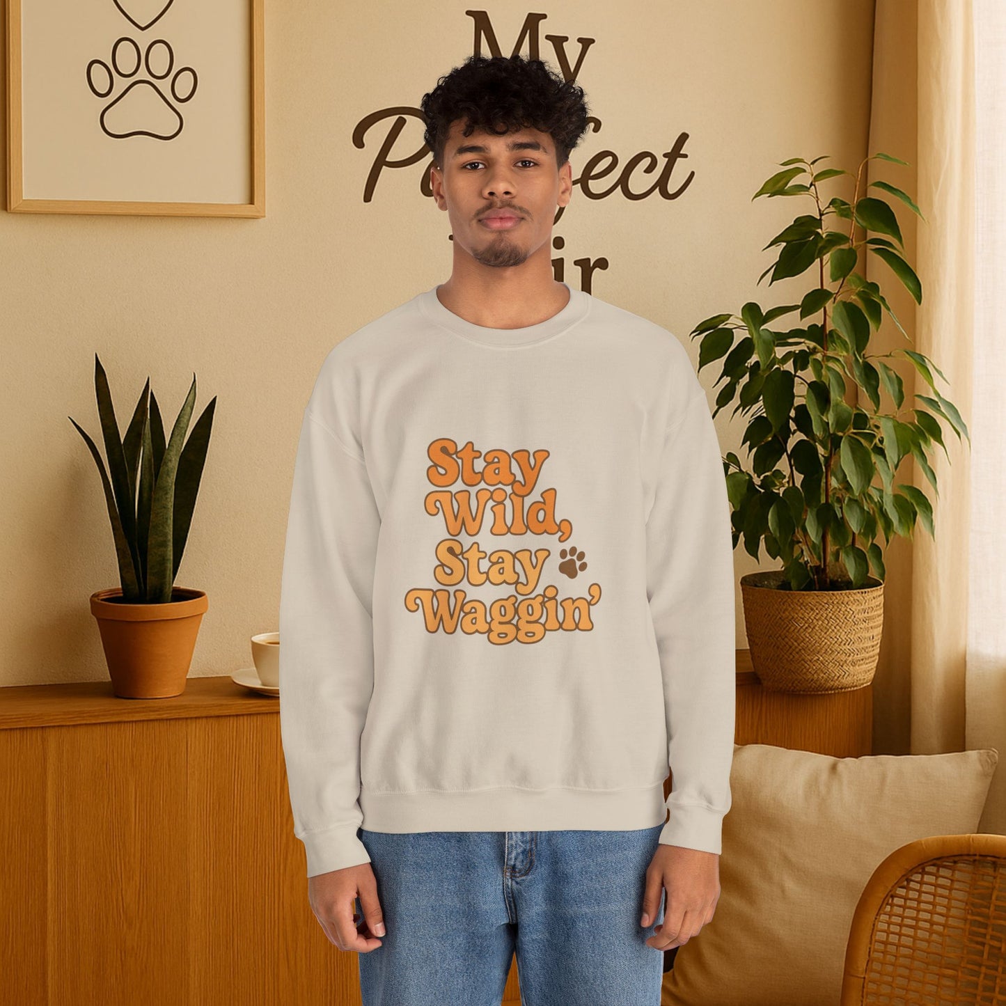 Stay Wild, Stay Waggin’ Crewneck Sweatshirt – Cozy Retro Dog Lover Gift