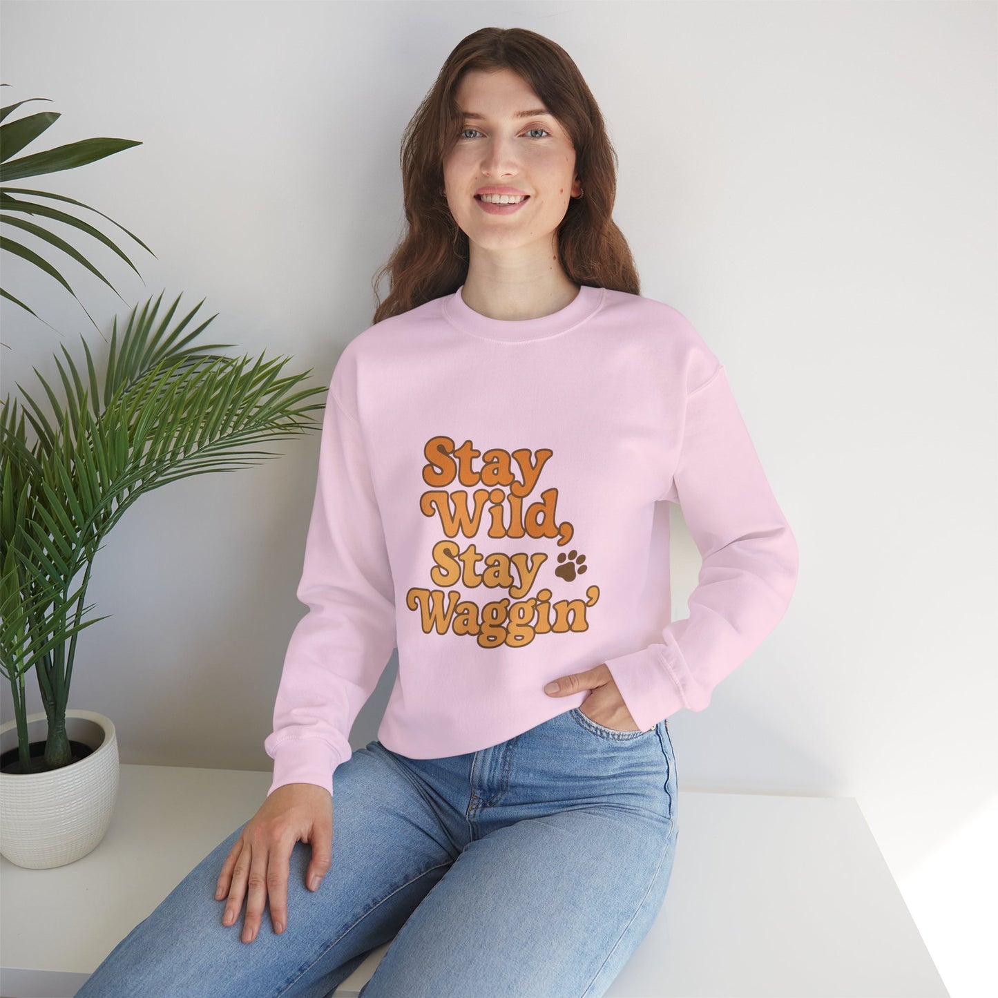 Stay Wild, Stay Waggin’ Crewneck Sweatshirt – Cozy Retro Dog Lover Gift