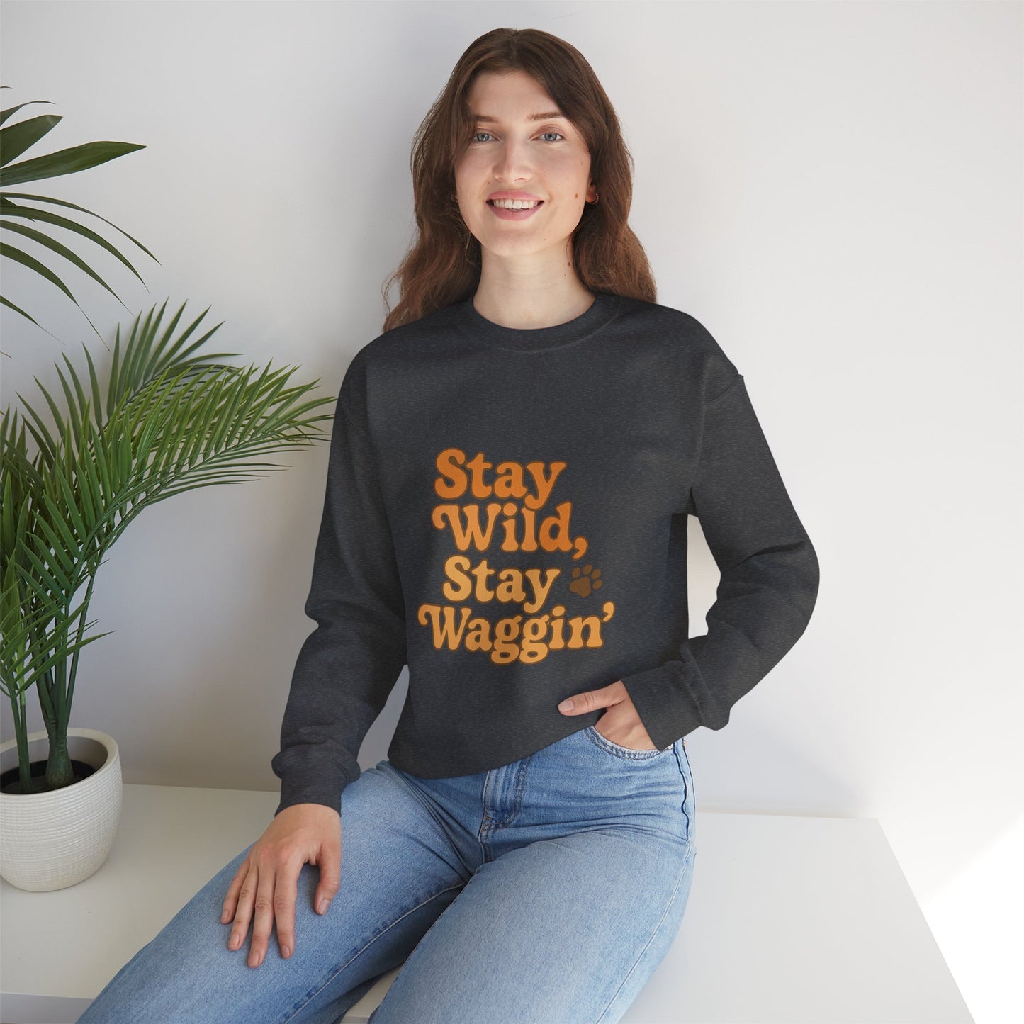 Stay Wild, Stay Waggin’ Crewneck Sweatshirt – Cozy Retro Dog Lover Gift
