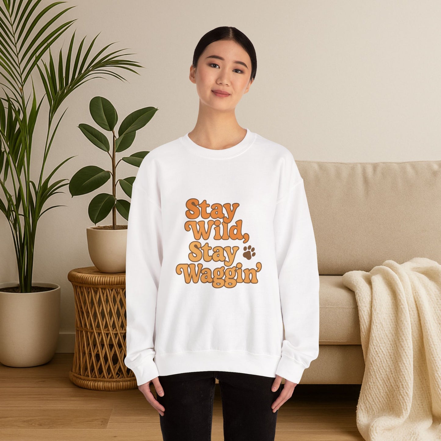 Stay Wild, Stay Waggin’ Crewneck Sweatshirt – Cozy Retro Dog Lover Gift
