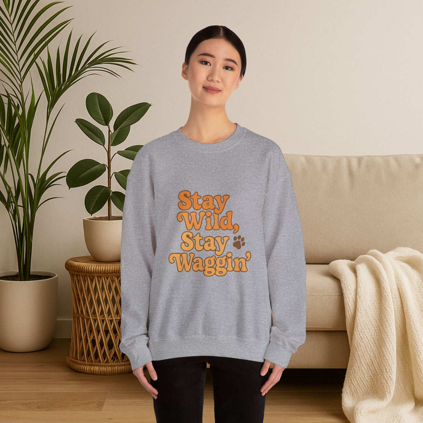 Stay Wild, Stay Waggin’ Crewneck Sweatshirt – Cozy Retro Dog Lover Gift