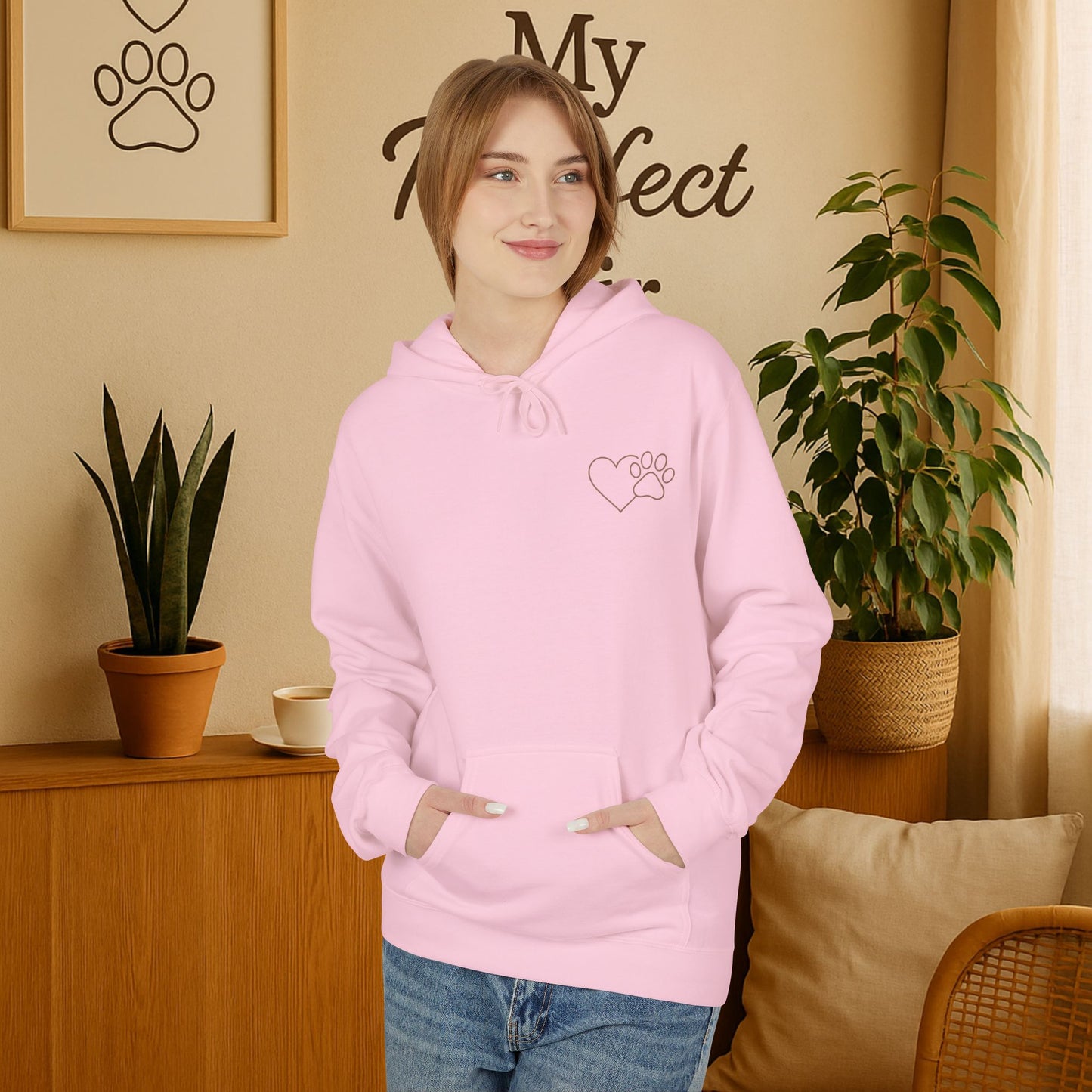 Cozy Love Paw Print Hoodie – Minimal Dog Lover Sweatshirt