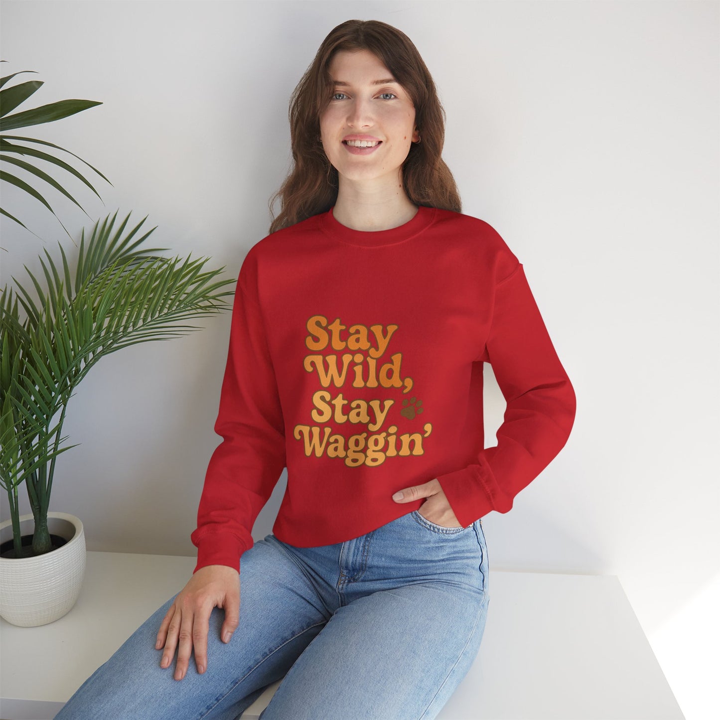 Stay Wild, Stay Waggin’ Crewneck Sweatshirt – Cozy Retro Dog Lover Gift