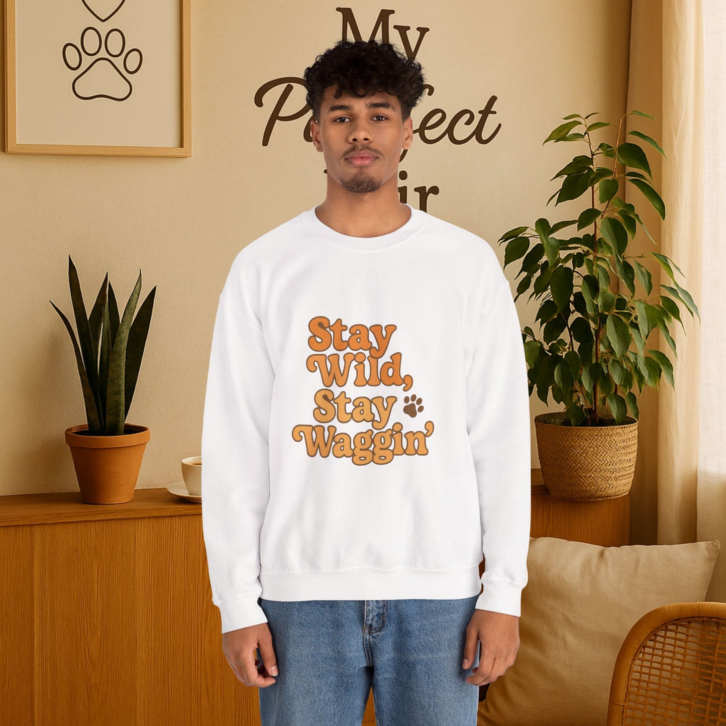 Stay Wild, Stay Waggin’ Crewneck Sweatshirt – Cozy Retro Dog Lover Gift