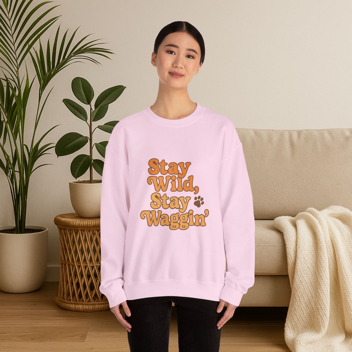 Stay Wild, Stay Waggin’ Crewneck Sweatshirt – Cozy Retro Dog Lover Gift