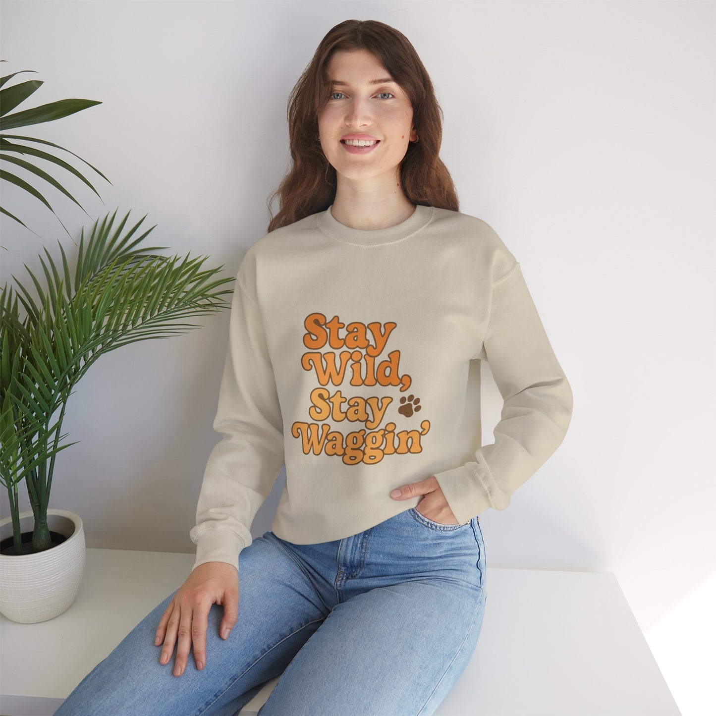 Stay Wild, Stay Waggin’ Crewneck Sweatshirt – Cozy Retro Dog Lover Gift