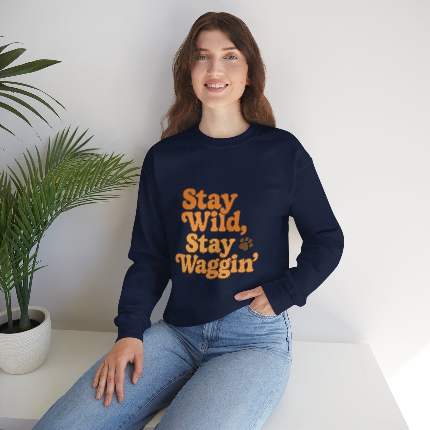 Stay Wild, Stay Waggin’ Crewneck Sweatshirt – Cozy Retro Dog Lover Gift